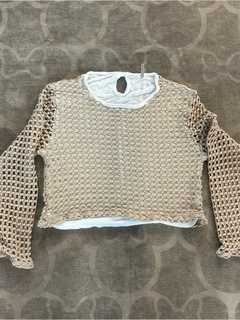 Pete Women's Beige Crochet Long-Sleeve Layered Top